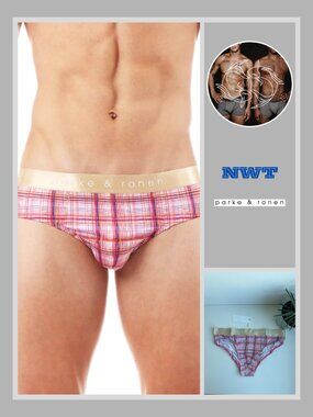 Parke & Ronen - Print Low Rise Brief - Cranberry Cape Cod Plaid (M)